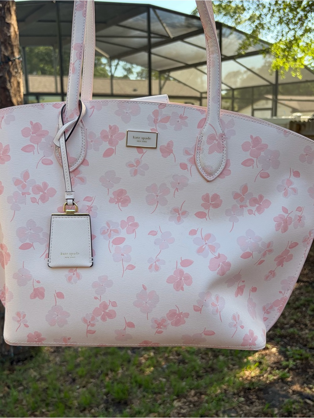 kate spade Pink Floral Tote with Gold Hardware